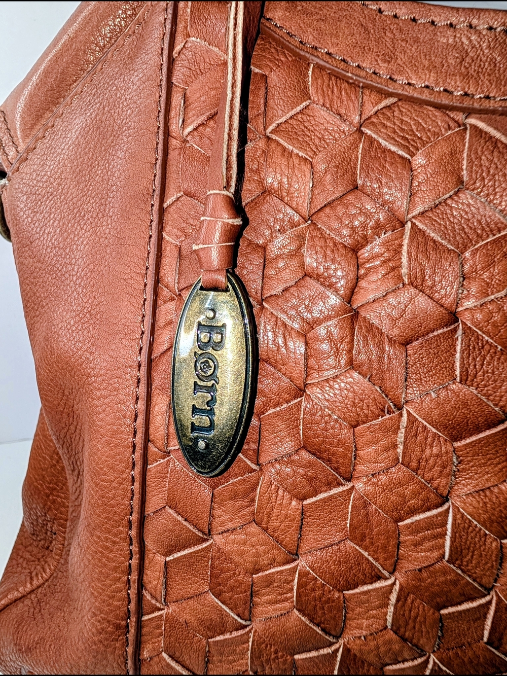 Born Millport Vintage Woven Leather Satchel / Bag, Purse Saddle Brown - Picture 10 of 10